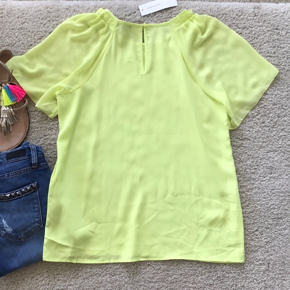 Ann Taylor Chartreuse Flutter Sleeve Top - Picture 5 of 6